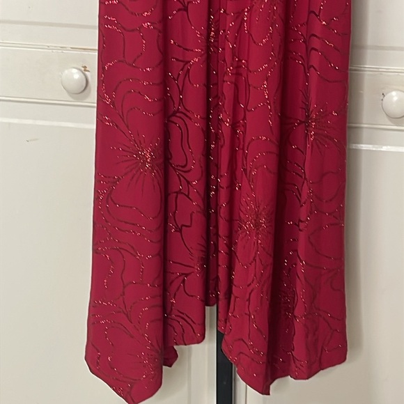 Perceptions New York Women’s Red Glitter Floral Midi Dress Fit Flare Size XL - Picture 8 of 11